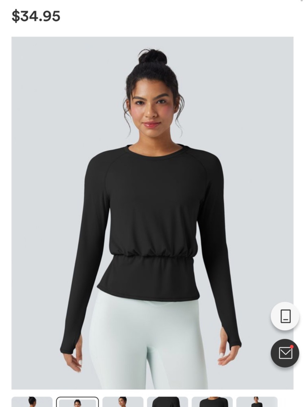 HALARA Black Long-Sleeve Cinched-Waist Crew Top